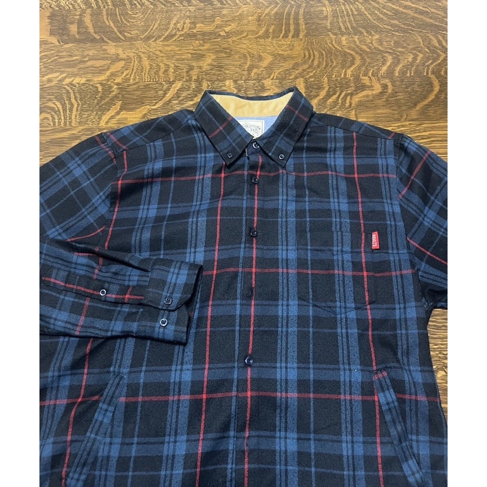 RSVLTS The Roosevelts Flannel Shirt Mens L Blue Black Red Plaid Pockets